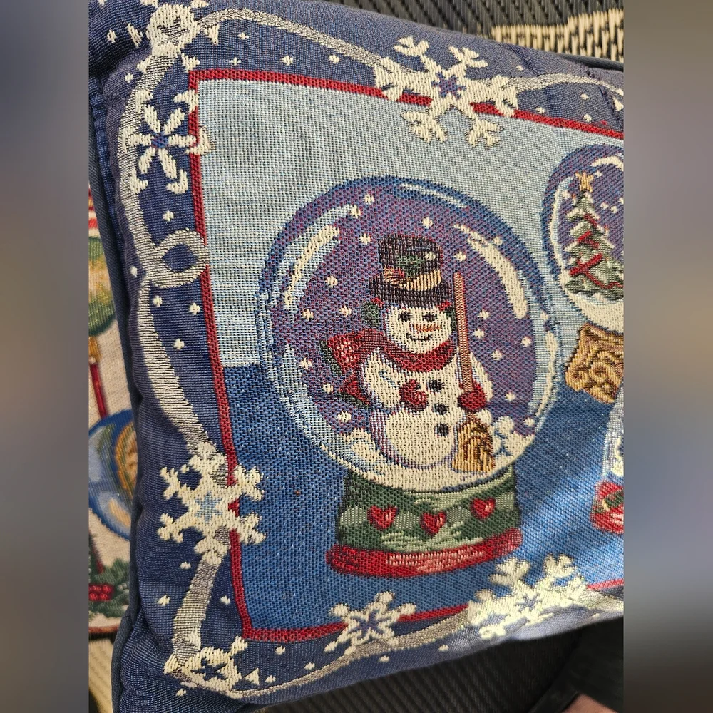Vtg Christmas Tapestry Throw Pillows SnowGlobe‎ Old World Ornament Designs Lot